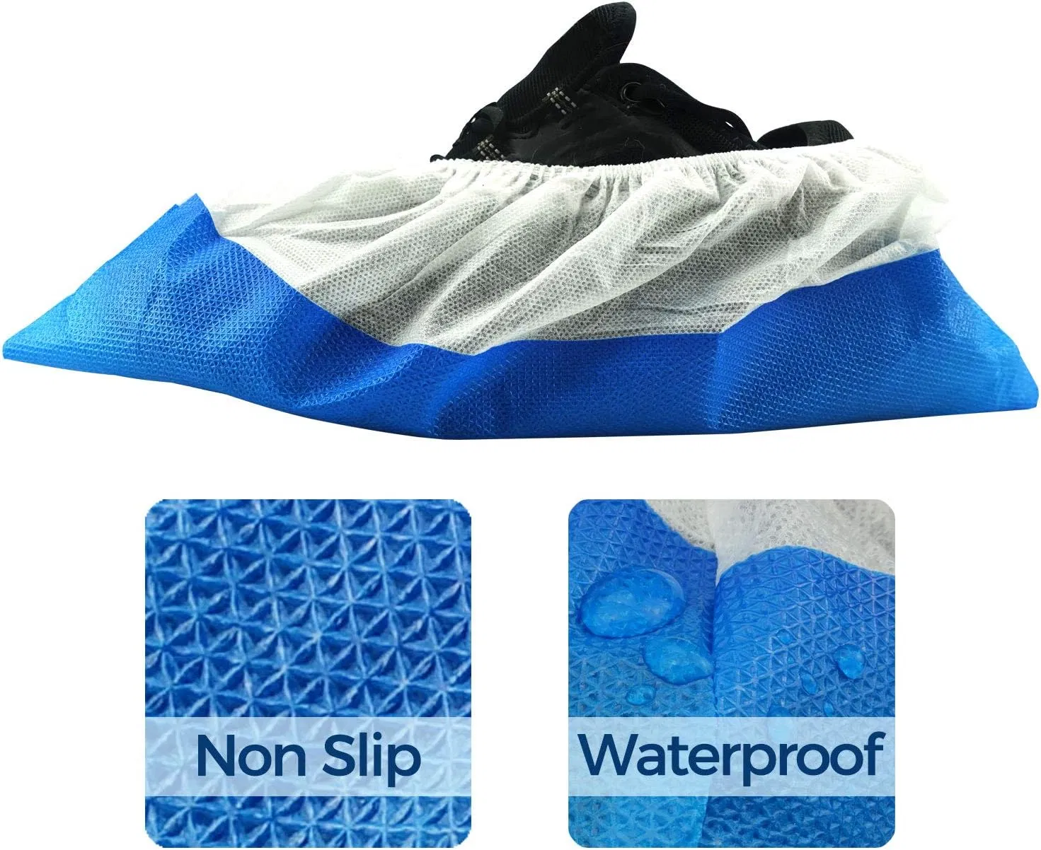 Protective Safety Medical Waterproof Anti Slip Plastic PE CPE Nonwoven PP Blue Disposable Shoe Covers
