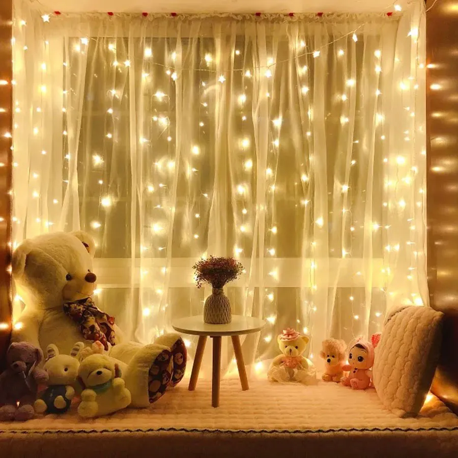 LED Solar Powered Window Curtain String Light View 3