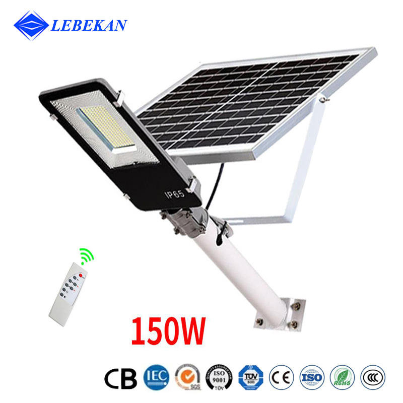 Lebekan White IP65 Integrado Lampara Solar 100W 200W 300W 400W 500W Luz Solar Outdoor Lights Motion Sensor Dusk to Dawn Pole Post Lights