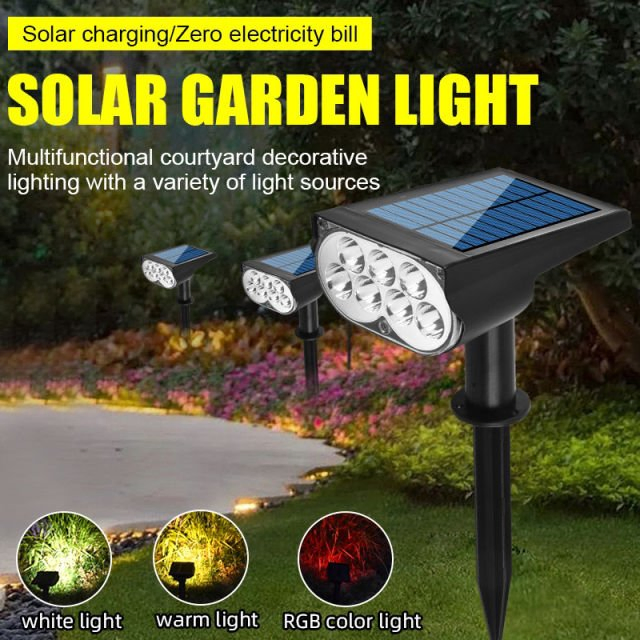 Solar Spotlight Outdoor 7 LED Lighting Adjustable 2-in-1 Waterproof IP65 LED Solar Landscape Spot Lights for Garden Yard Opulent Factory Supply