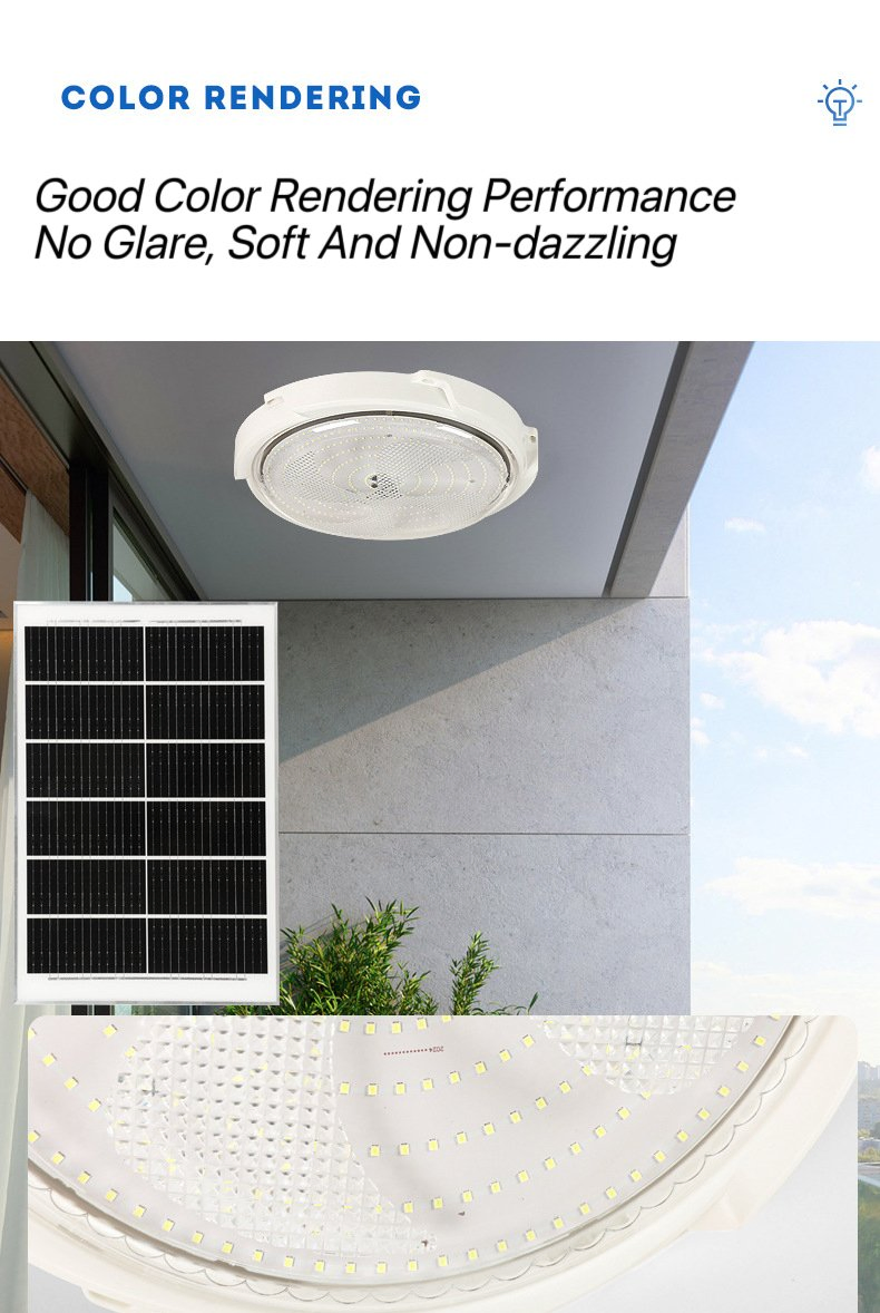 20W Solar Waterproof LED Ceiling Light with Remote Control Suitable for Outdoor Indoor Lighting on Balconies Decorative Lighting Ceiling Light
