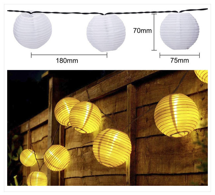 Solar Market Fabric Christmas Lanterns Decorated Garden Wedding LED String Lights