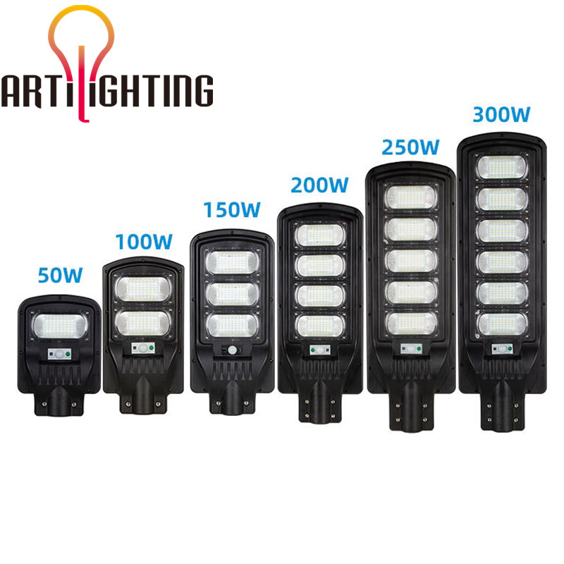 ABS Plastic IP65 Waterproof Outdoor 50W 100W 150W 200W 250W 300W Integrated All in One LED Solar Street Light with Motion Radar Sensor for Garden Public Areas