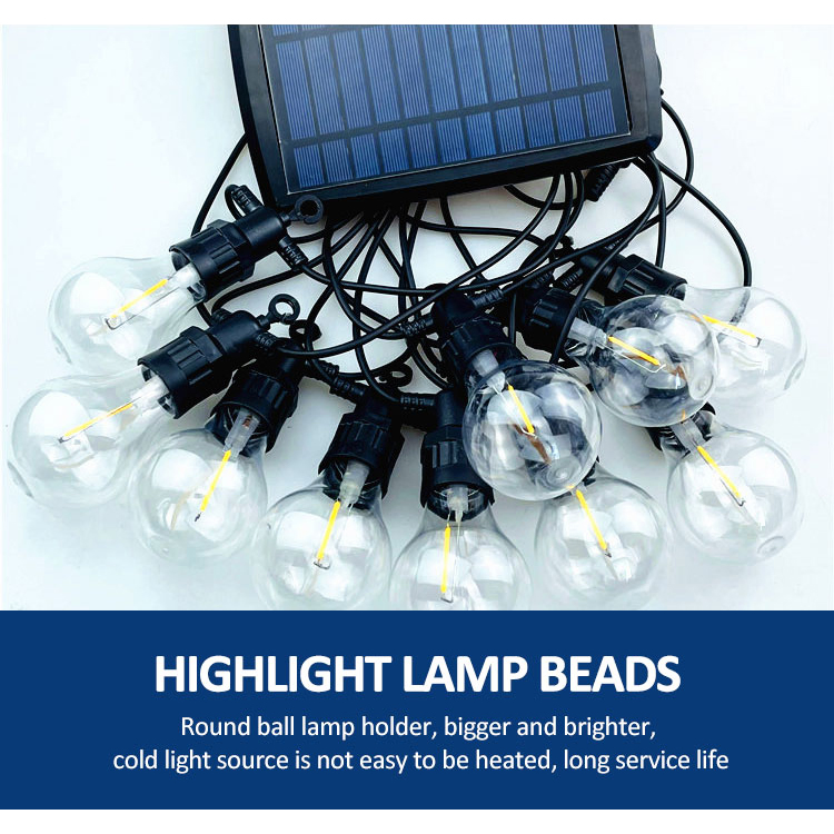 Solar Colorful Bulb String Lights Christmas Yard Decoration LED Crystal Bulb String Light Glass Ornament Cluster Light Bulb Christmas