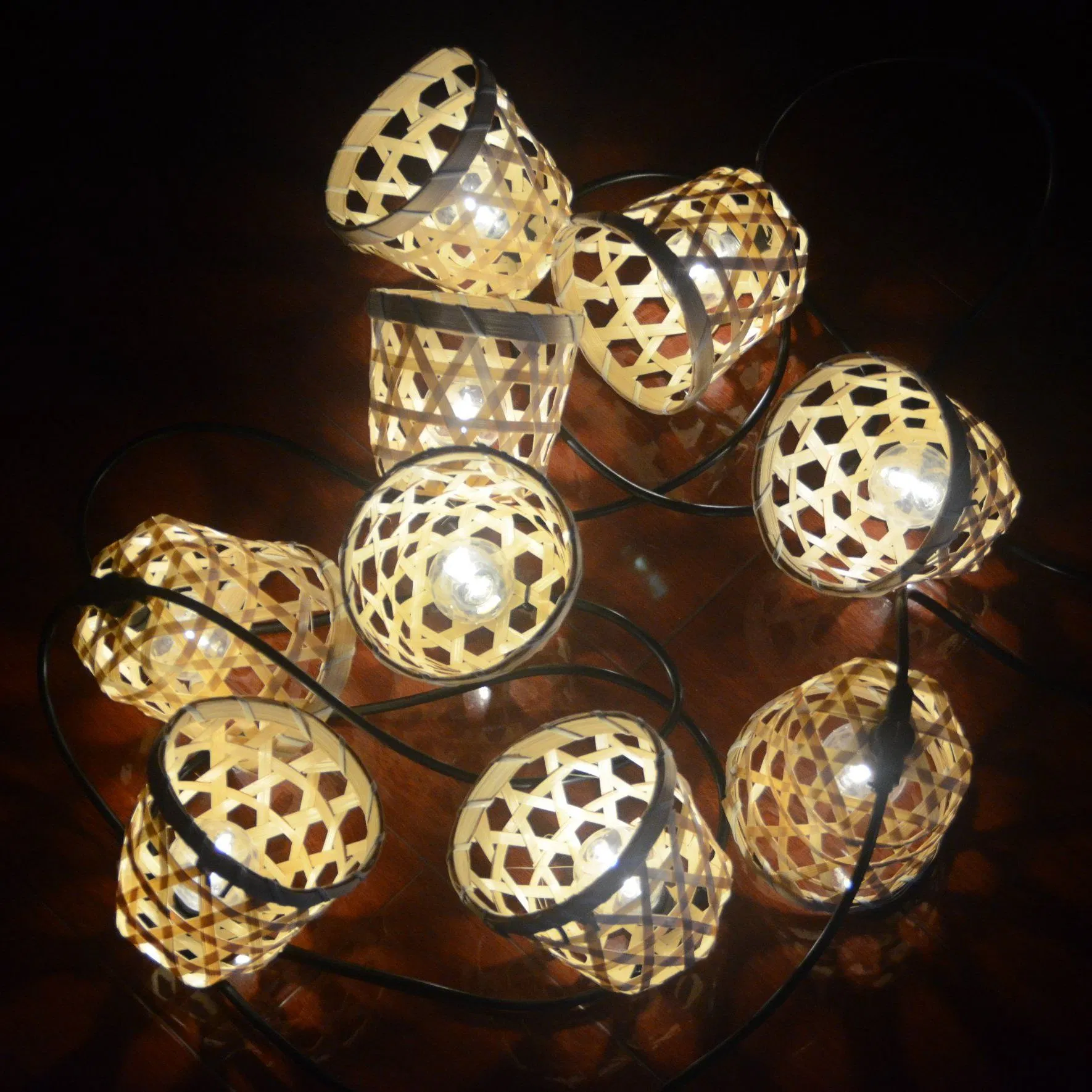 Traditional Bamboo Weaving Craft Lampshade Solar Lighting Decoration String Lights