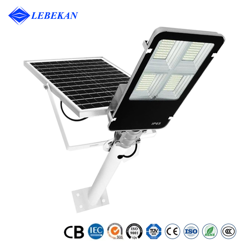 Lebekan White IP65 Integrado Lampara Solar 100W 200W 300W 400W 500W Luz Solar Outdoor Lights Motion Sensor Dusk to Dawn Pole Post Lights
