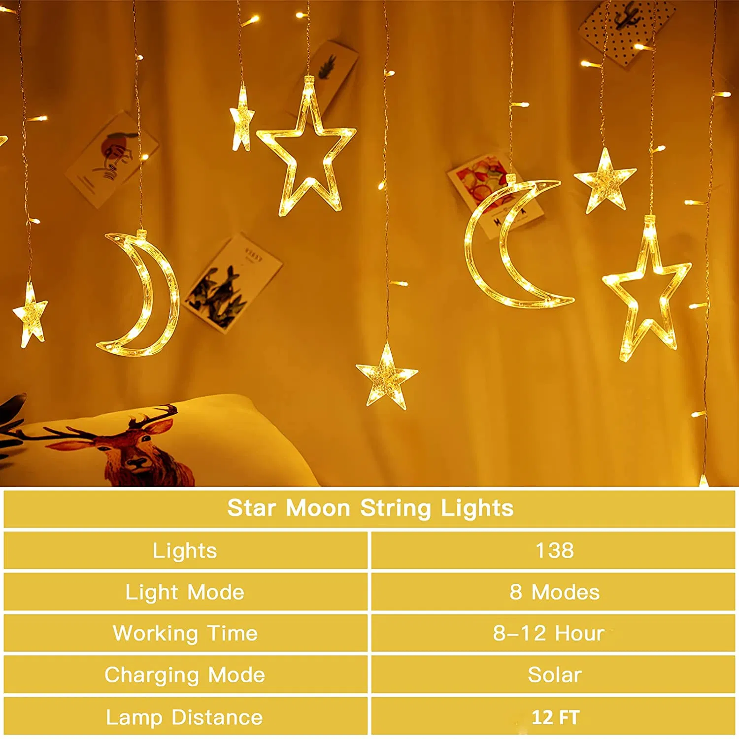 Wholesales Fairy Light Plug-in Solar USB Battery Twinkle Moon Star Shape Curtain LED String Lights for Festival Decoration