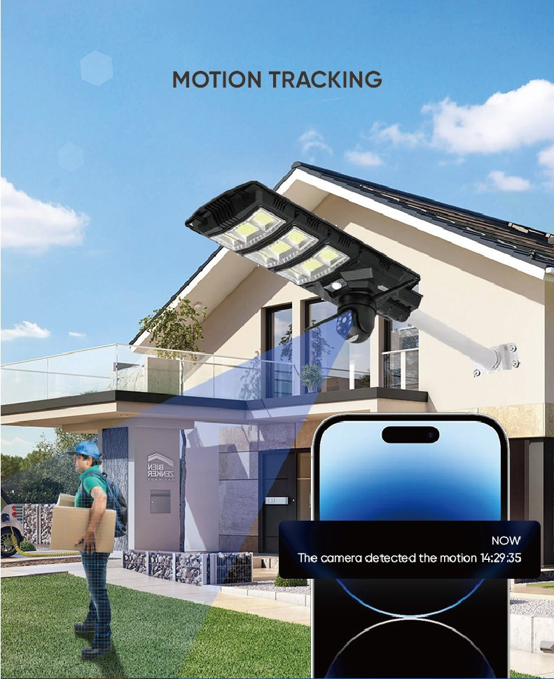 Solar Street Lights Outdoor Waterproof 1000W Lampara De Luz Solar Cá Mara Simulada Realista with CCTV WiFi Camera 4G