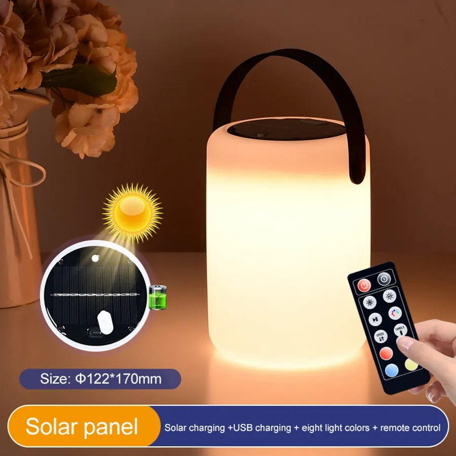 Multifunction Table Hybrid USB Solar Power Rechargeable Optional Remote Control RGB LED Camping Lantern Light