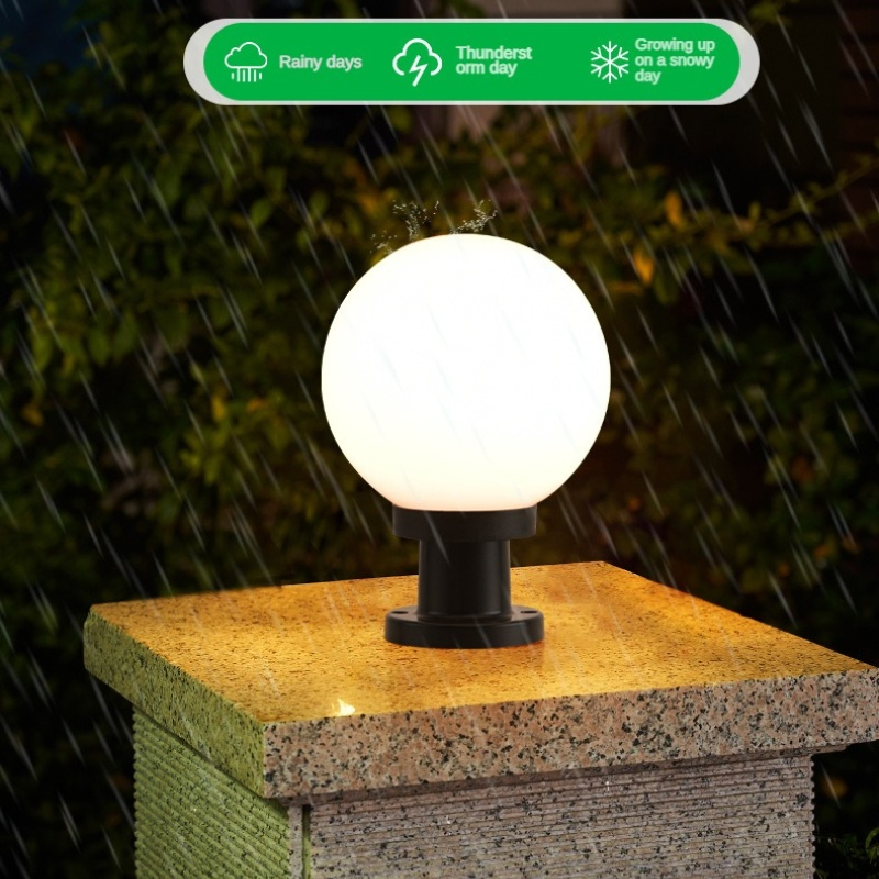 Round Plastic Solar Fence Post Lights Main Gate Pillar Light