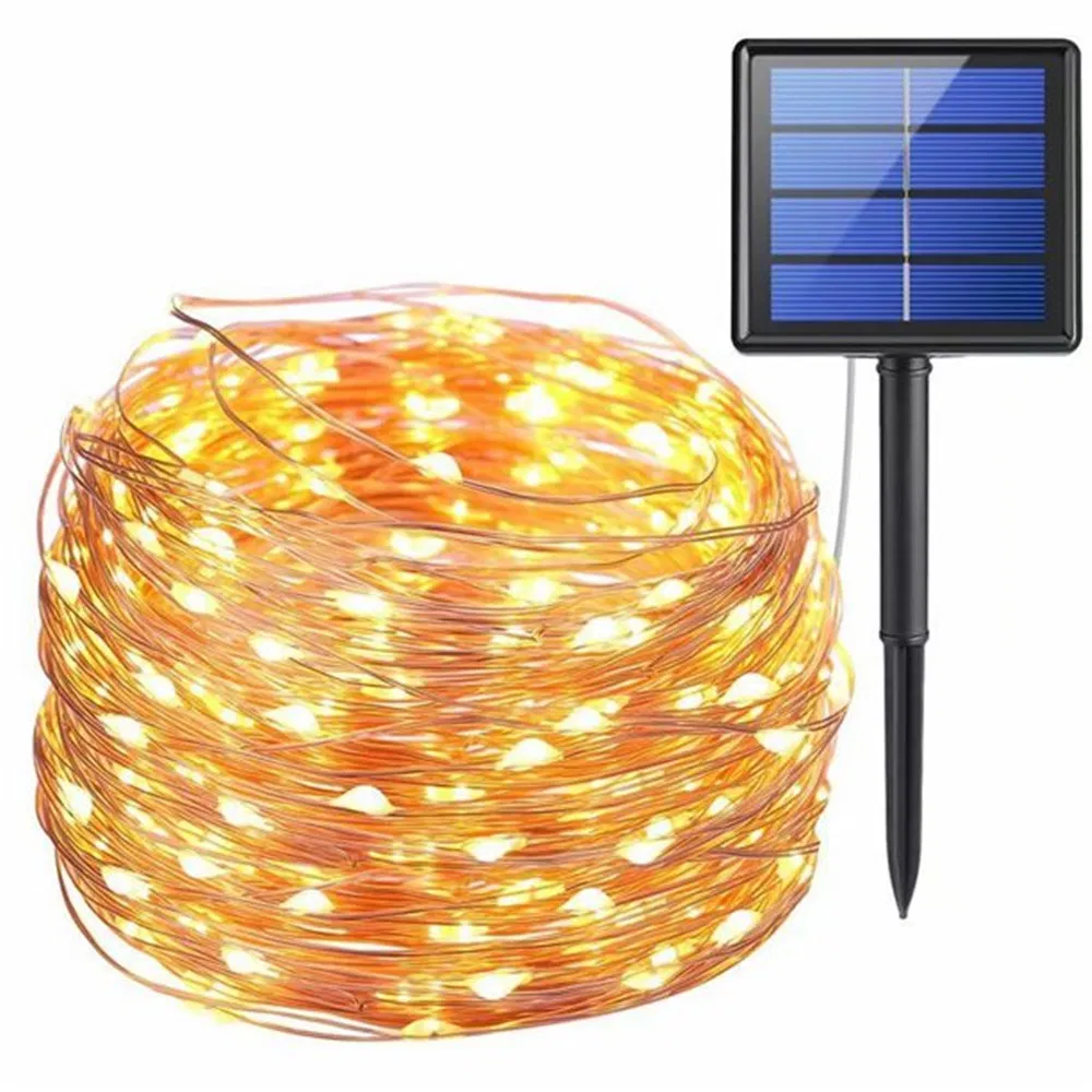 Outdoor String Lights 200 LED Solar Fairy Lights 8 Modes Copper Wire Lights Waterproof Outdoor String Lights for Garden Patio Gate Yard Party Wedding Indoor