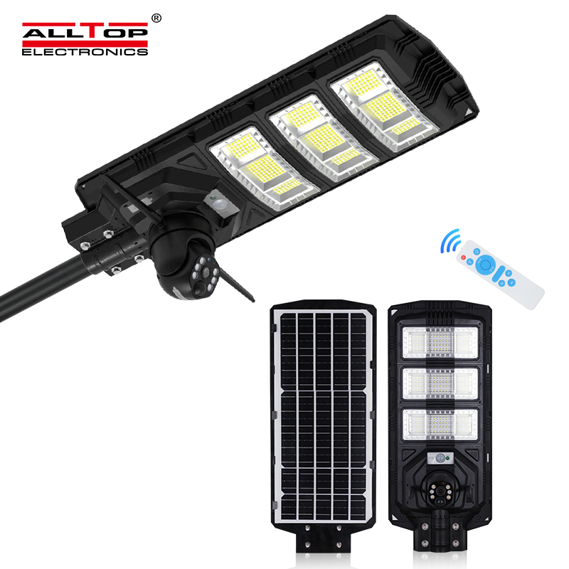 Dual Lens Solar Street Light Outdoor LED Solar Street Flood Light with Outdoor 360 Degree Security CCTV Camera Outdoor 4G/WiFi