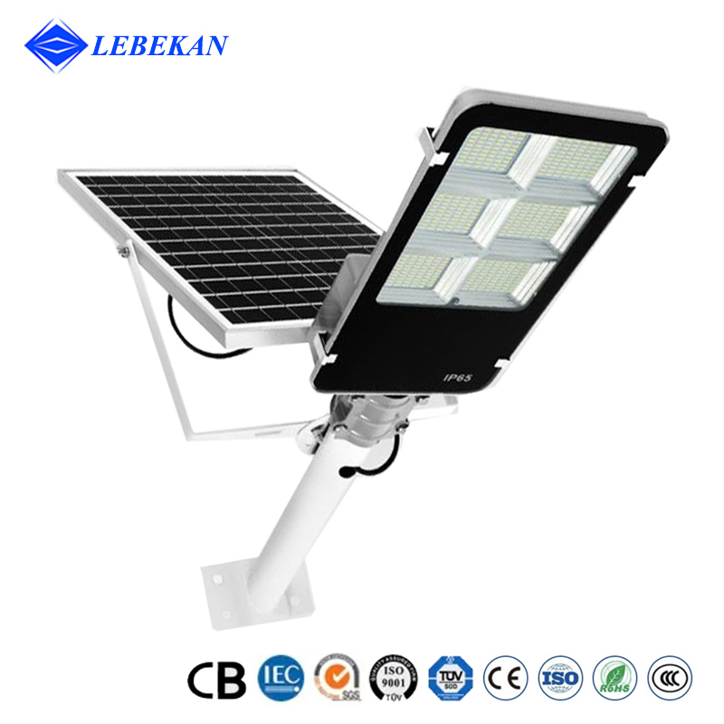 Lebekan White IP65 Integrado Lampara Solar 100W 200W 300W 400W 500W Luz Solar Outdoor Lights Motion Sensor Dusk to Dawn Pole Post Lights