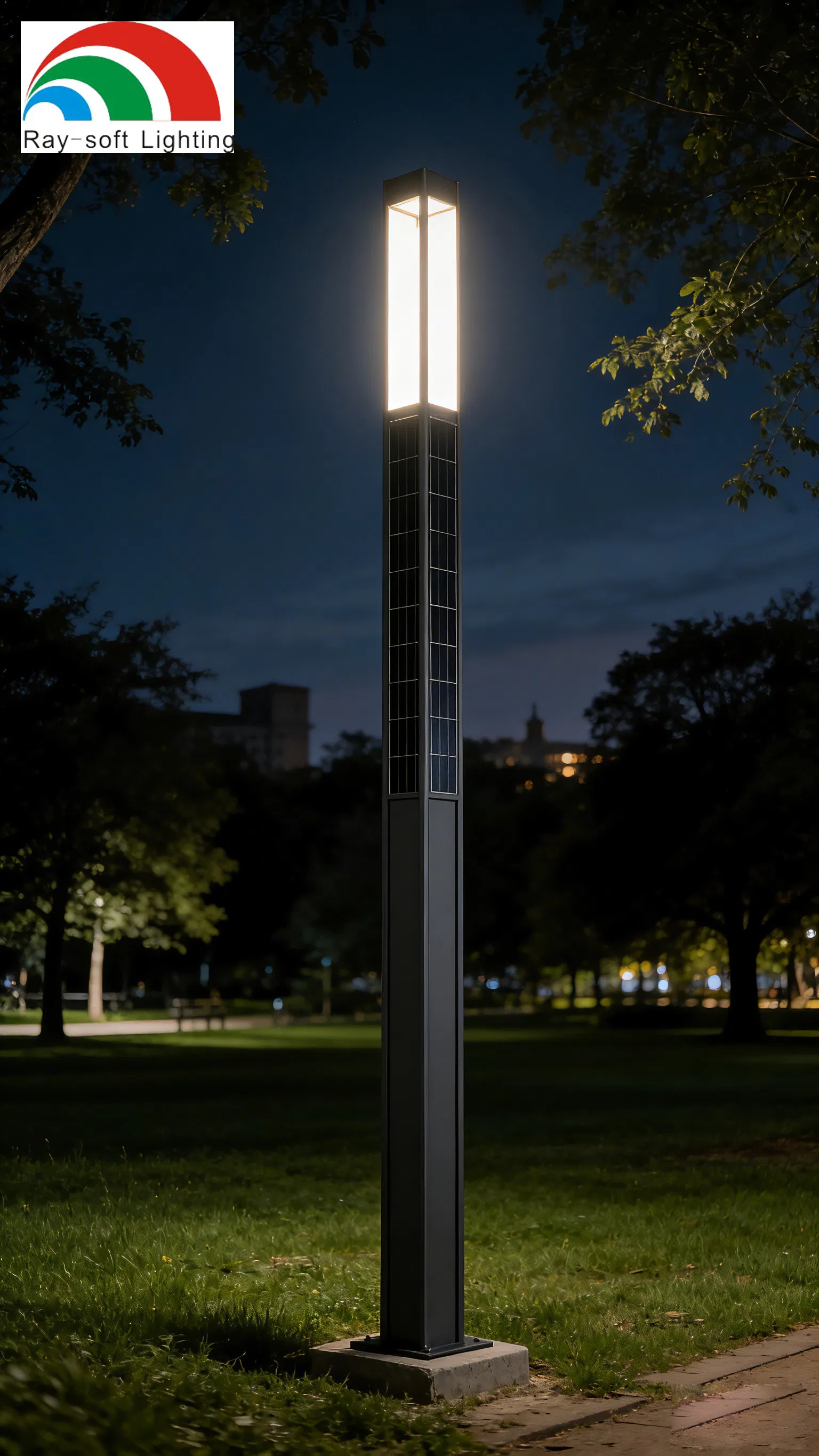 Durable 30W LED Integrated Solar Square Outdoor Waterproof Landscape Countyard Walkway Pathway Patio Street Garden Post Pole Light