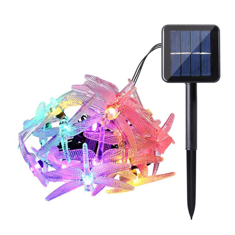 7m 50 LEDs Solar Outdoor Multicolor Dragonfly Shape Garden Patio Decor Dragonfly Solar Lights Decorative Light for Christmas