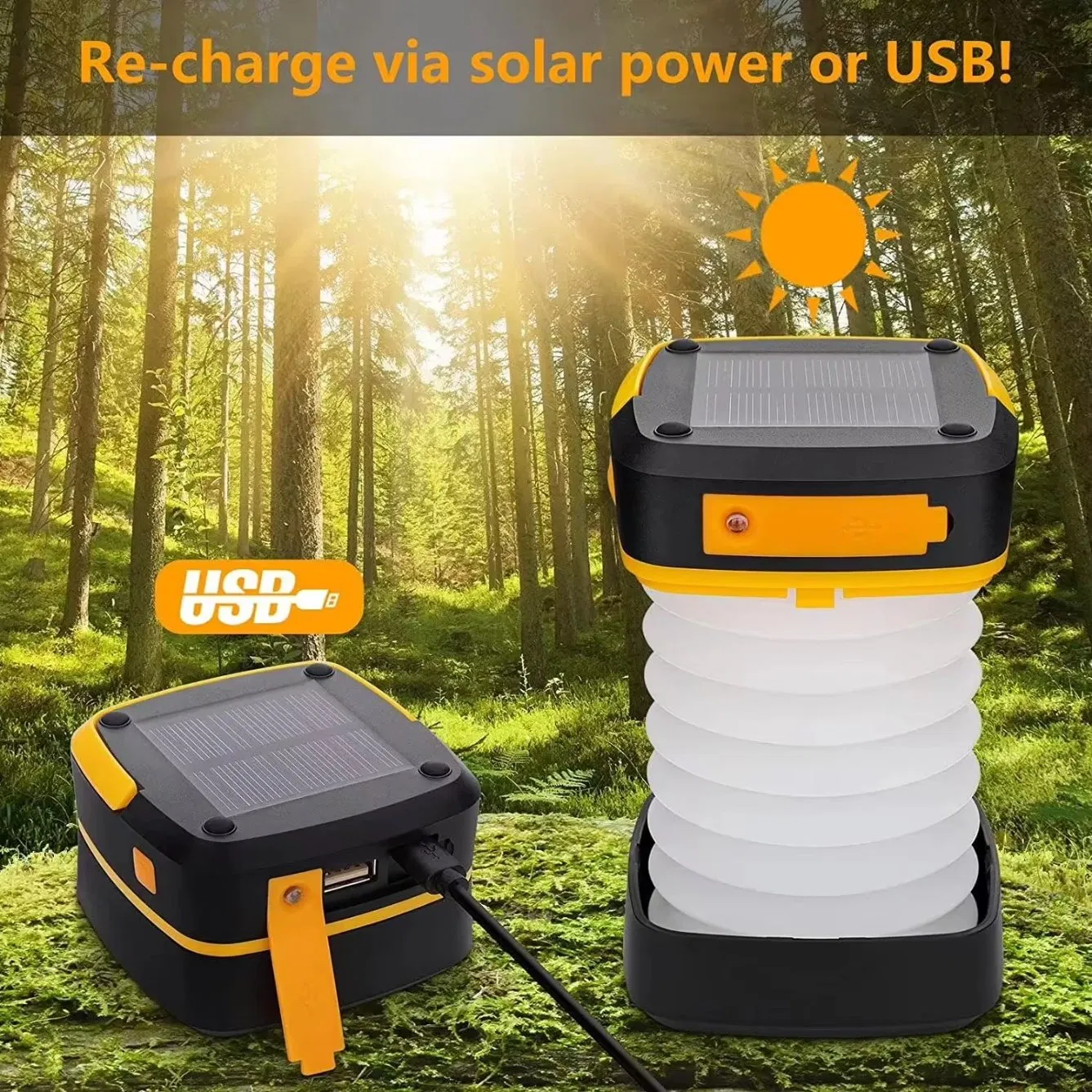 Outdoor Lantern USB Rechargeable Camping Folding LED Light Solar Flashlight Decorative Lighting