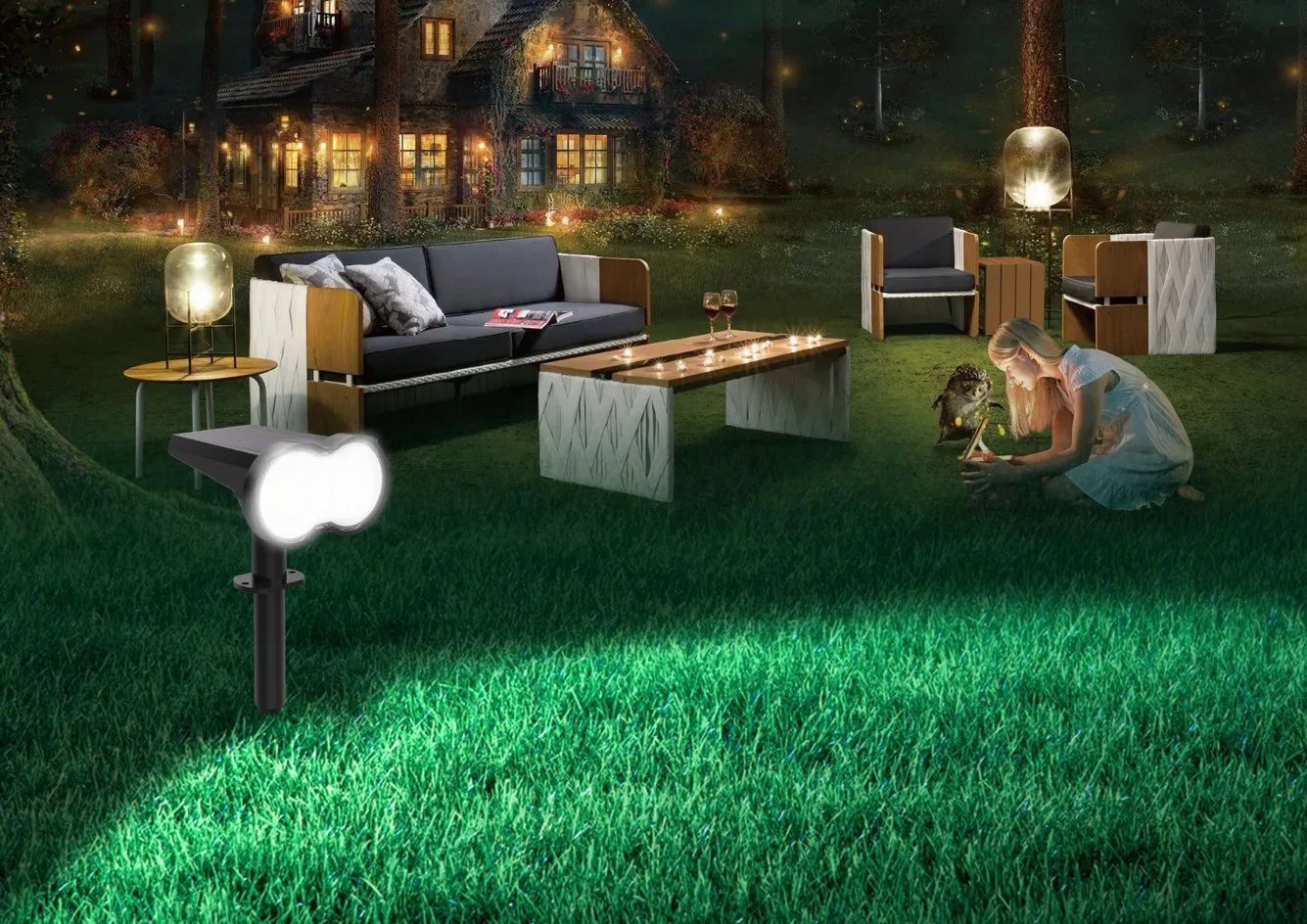 2 in 1 Installation Solar Wall Lamp Garden Spike IP44 Pathway Spotlight Outdoors Lamp