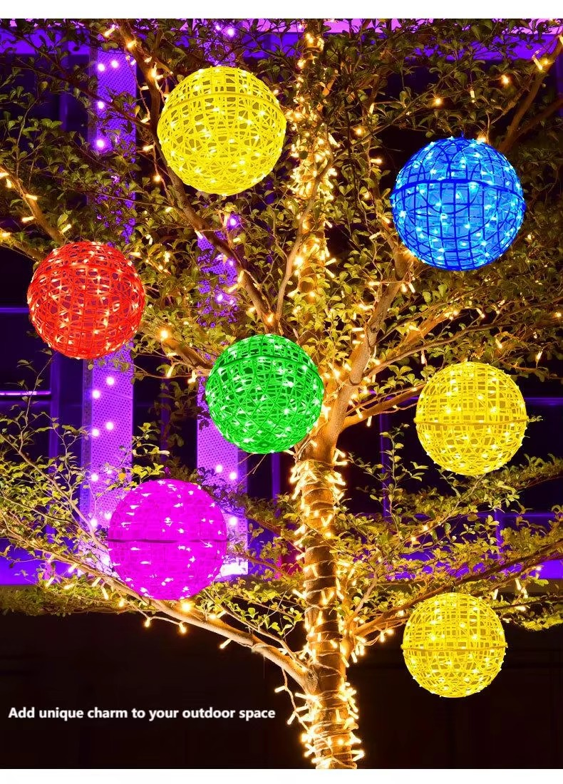 Outdoor Waterproof Solar LED Rattan Ball String Lights for Gardens