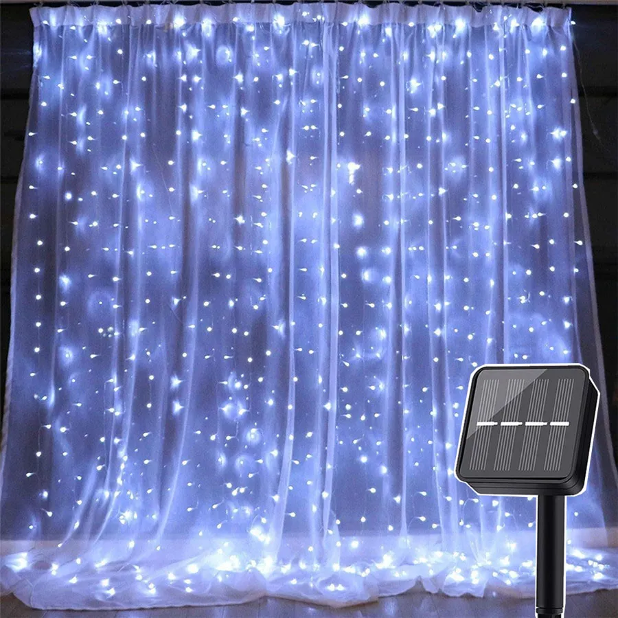 LED Solar Powered Window Curtain String Light View 2
