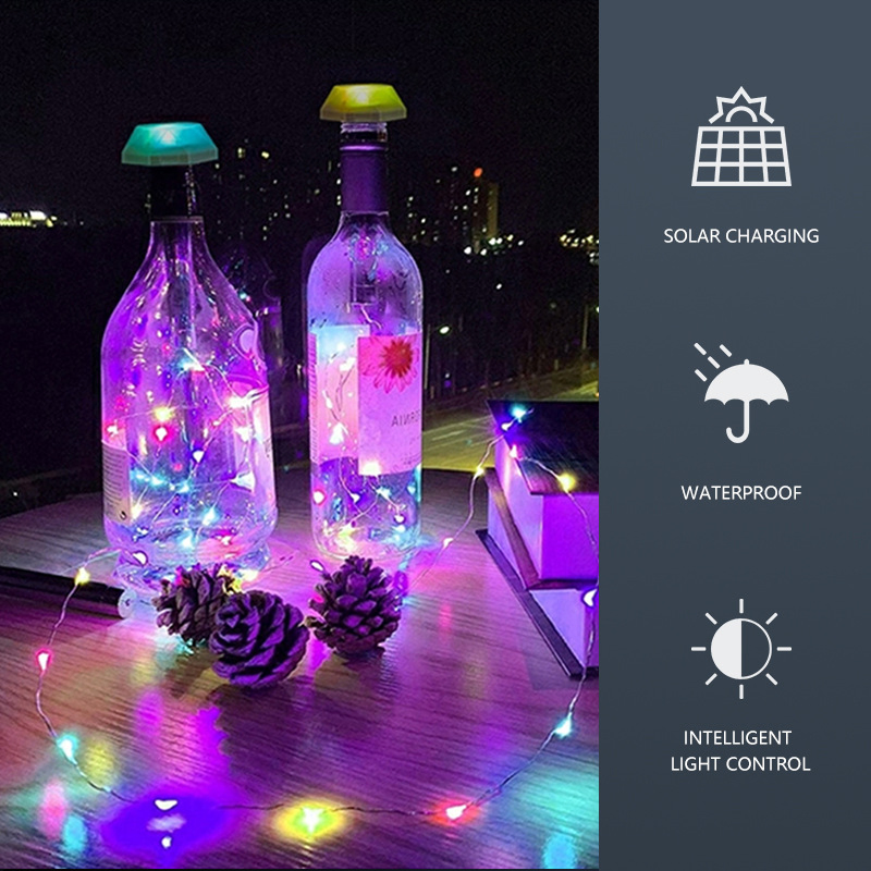 Solar Copper Wire Decoration LED String Light Wine Bottle Lights for Party Wedding Christmas