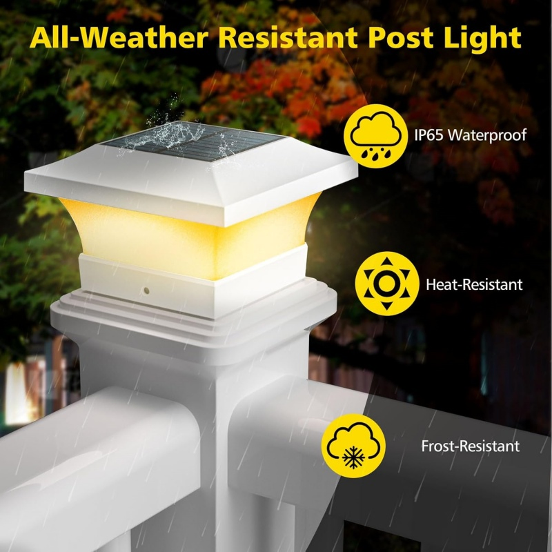 Solar Post Warm Weatherproof Fence White Post Cap Light