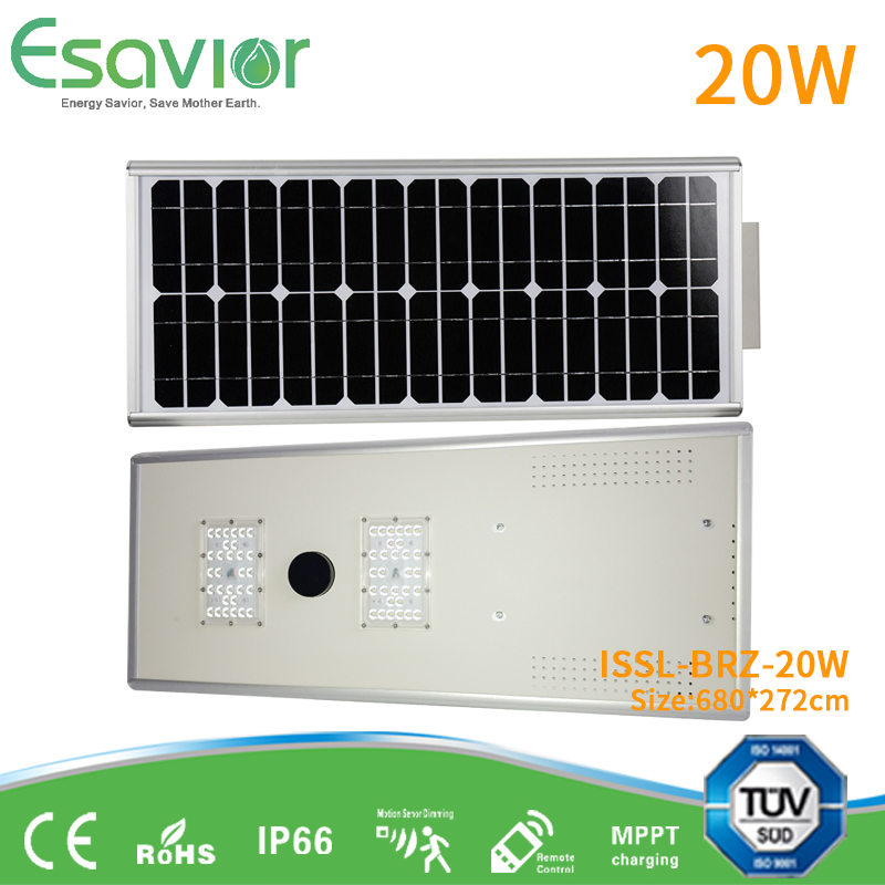 TUV Ce ISO Certificated Energy Saving IP66 Waterproof 20W Solar LED Street Light Mounted Path Lights