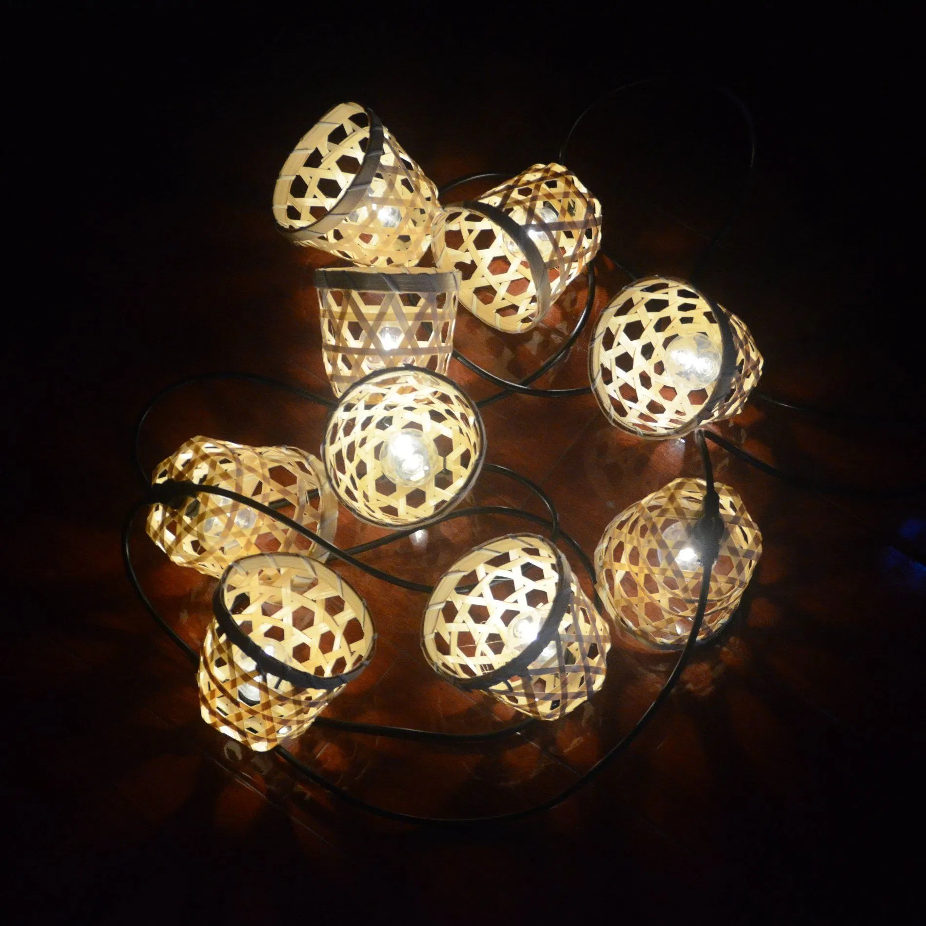 Traditional Bamboo Weaving Craft Lampshade Solar Lighting Decoration String Lights