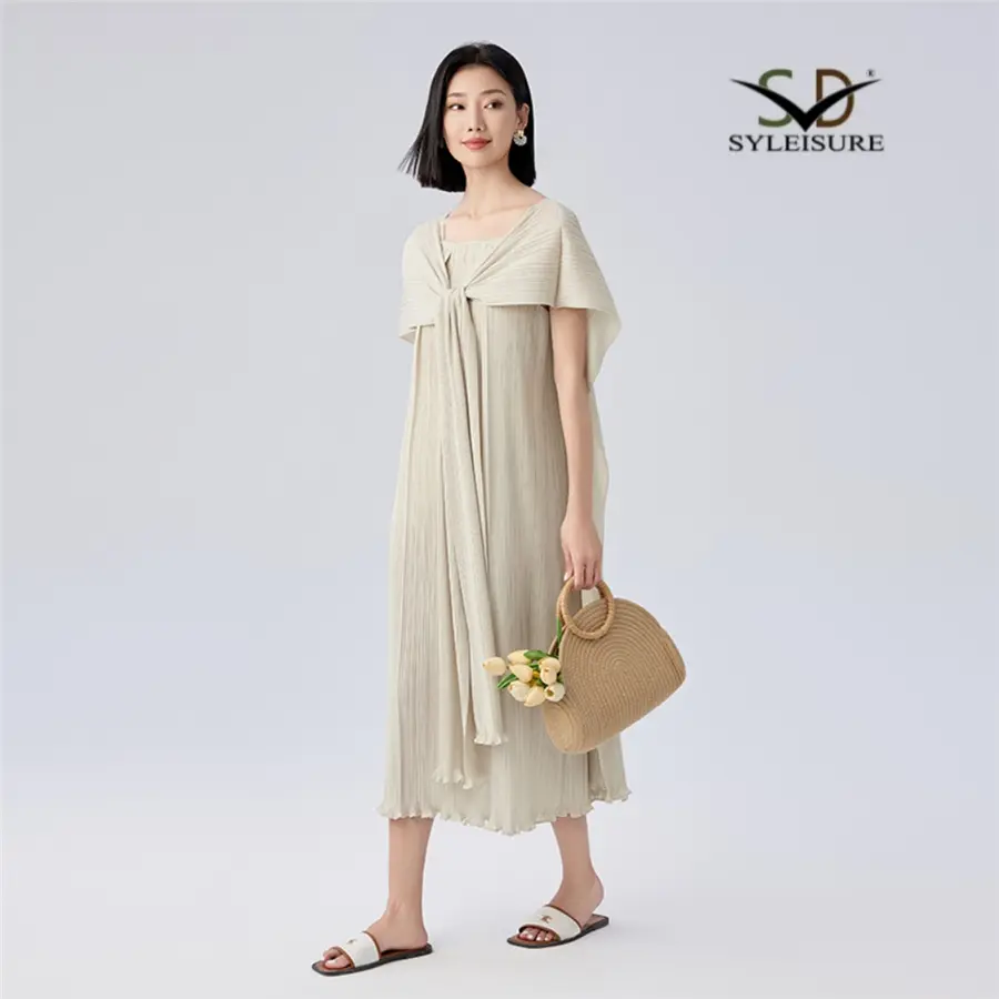 OEM Women's Square Neck Cape - Style Pleated Loose Fit Midi Dress Exporters, Exporter
