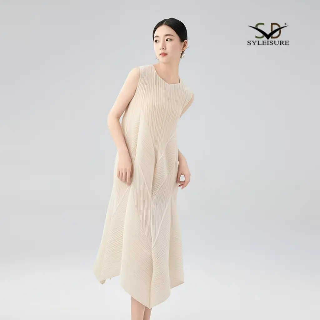 ODM Women's Pleated Sleeveless Asymmetric Midi Dress Product, Service