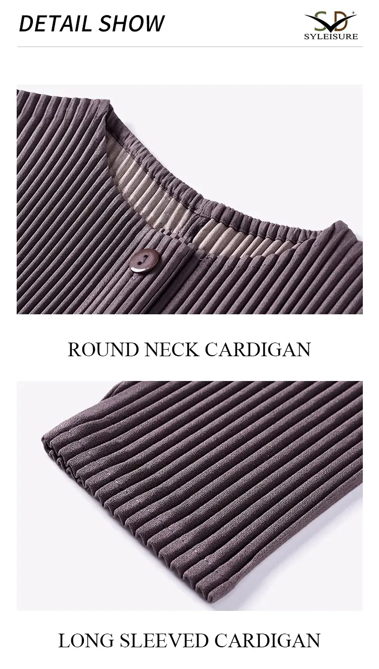 Sleeve Pleated Cardigan Set Detail 5