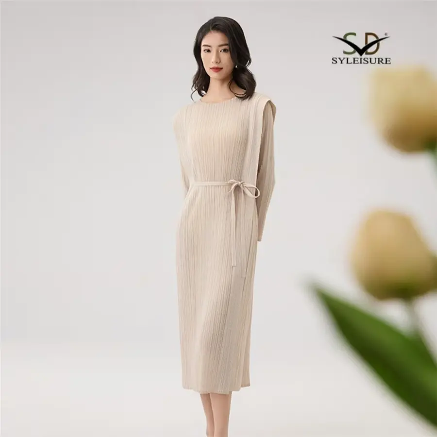 ODM Women's Pleated Long - Sleeve Midi Dress Suppliers, Exporter