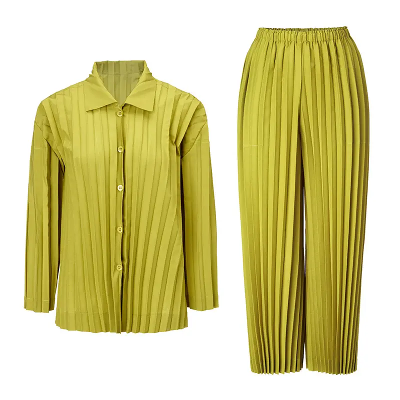 China Women's Pleated Two-Piece Set – Shirt and Wide-Leg Pants Suppliers, Product