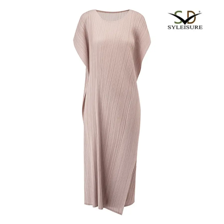 Best Women's Round Neck Batwing Sleeve Pleated Loose Fit Midi Dress Factory, Service