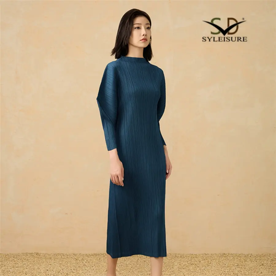 Famous Women's Mock Neck Batwing Sleeve Pleated Loose Fit Midi Dress Manufacturer, Manufacturers