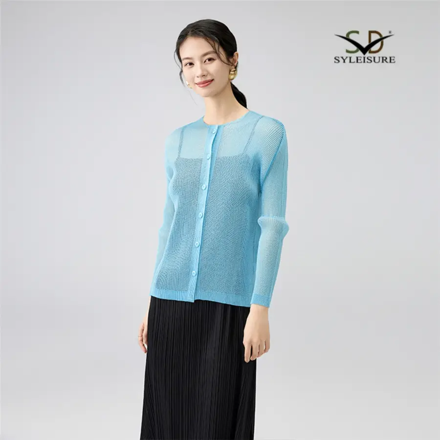 Wholesale Women's Sheer Pleated Long - Sleeve Cardigan Product, Service