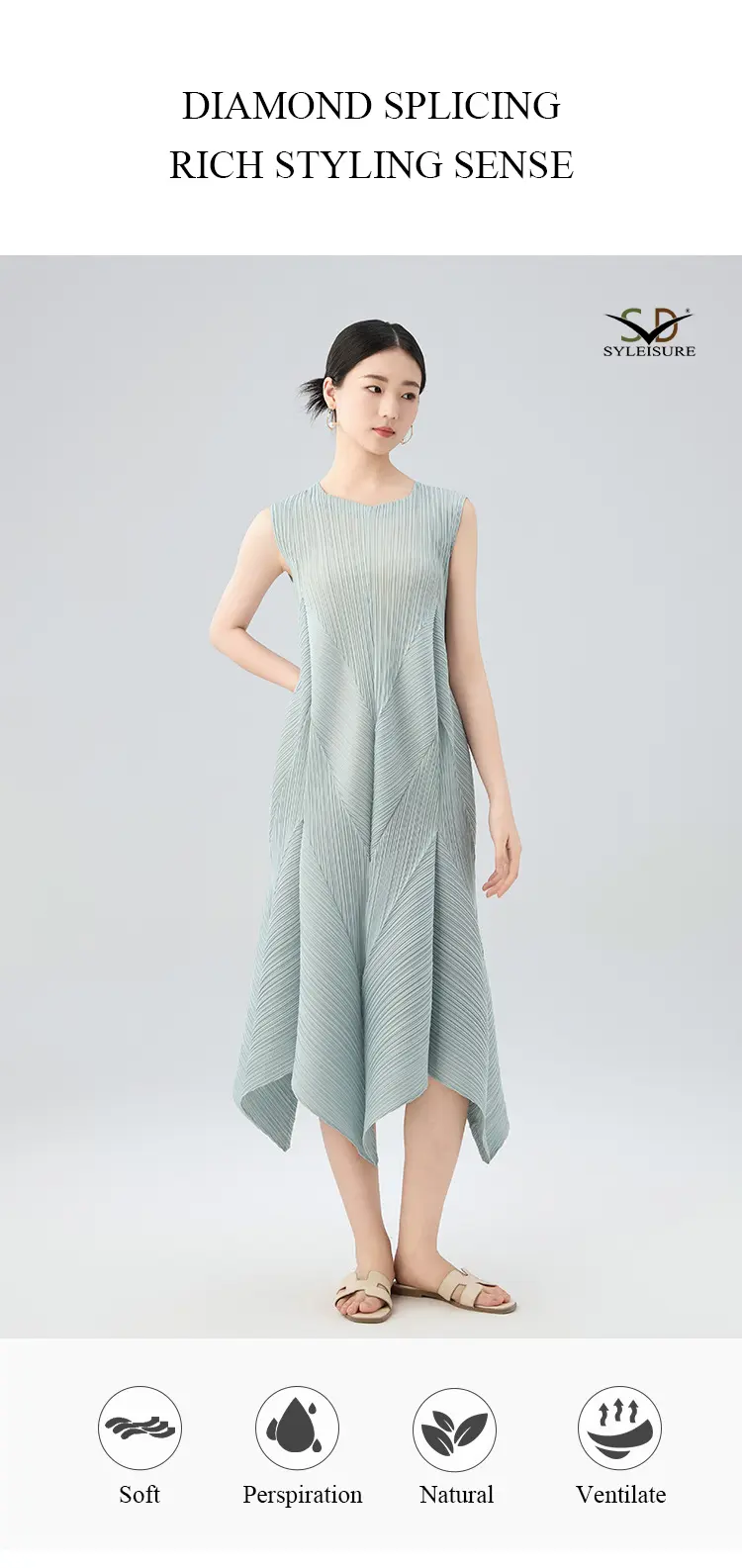 Pleated Sleeveless Midi Dress Detail 3