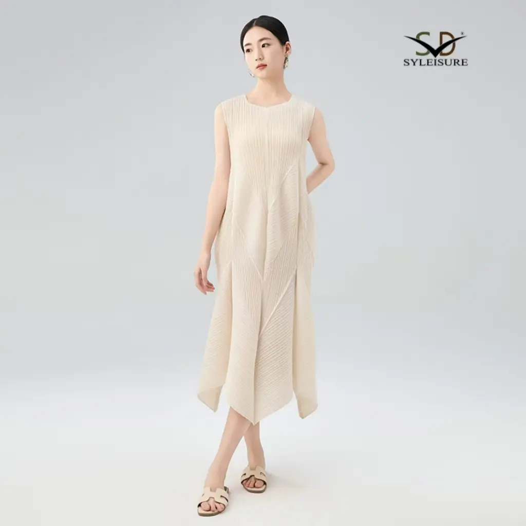 ODM Women's Pleated Sleeveless Asymmetric Midi Dress Product, Service