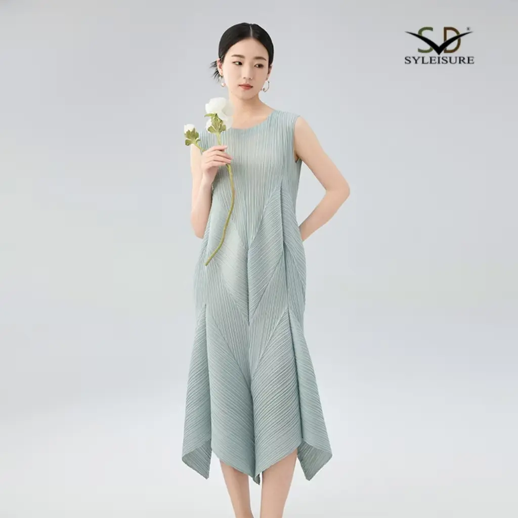 ODM Women's Pleated Sleeveless Asymmetric Midi Dress Product, Service