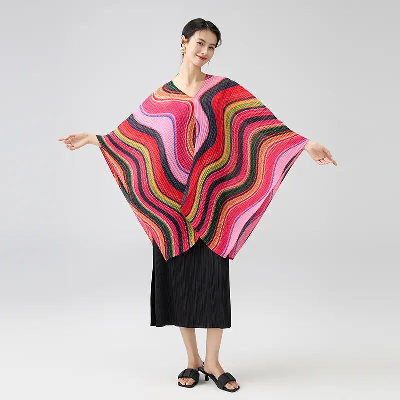 Wholesale Bohemian Multicolor Pleated Poncho Top Product, Service