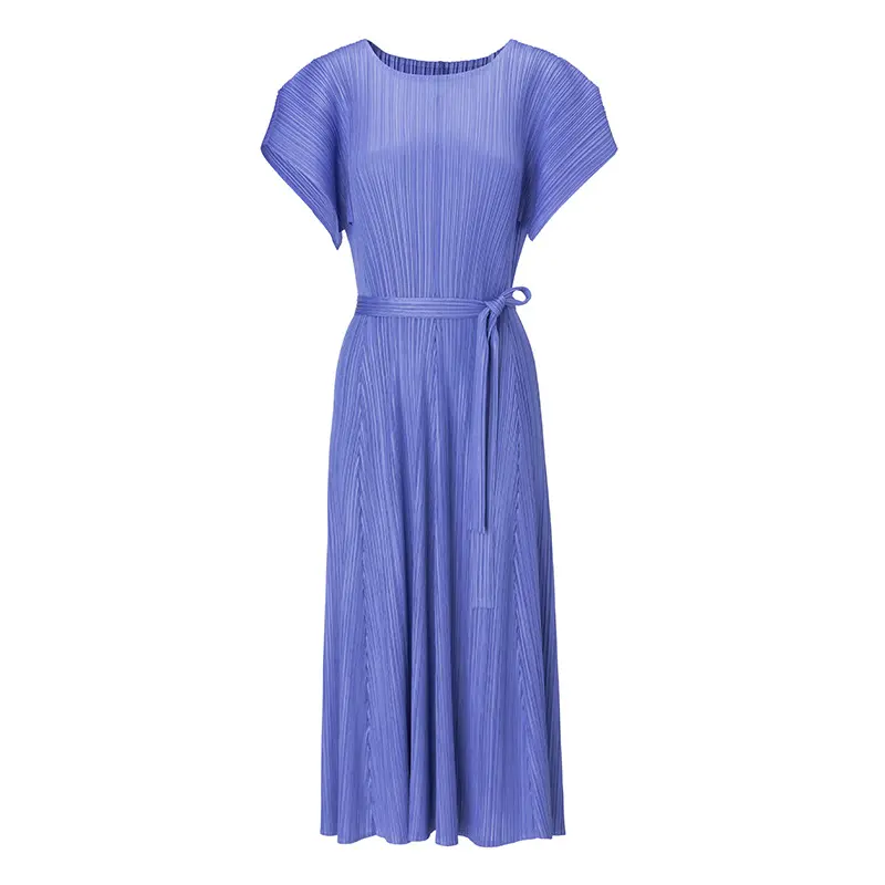 Wholesale Women’s Pleated Belted Midi Dress – Elegant Blue Purple Summer Dress Suppliers, Product