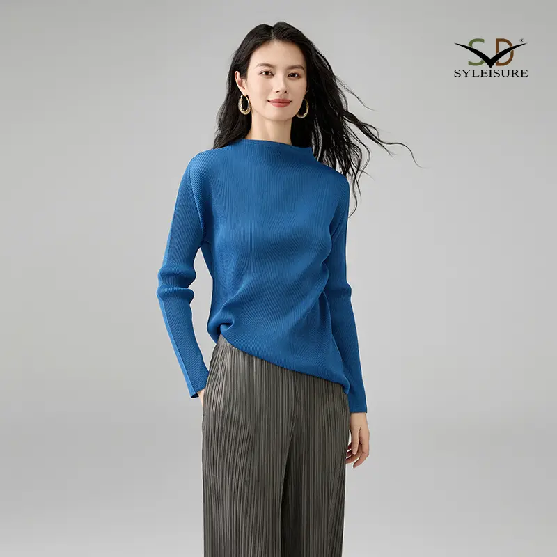 Wholesale Women's Pleated Long - Sleeve Mock Neck Top Products, Service