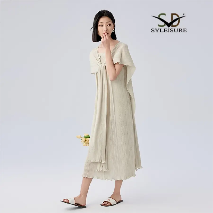 OEM Women's Square Neck Cape - Style Pleated Loose Fit Midi Dress Exporters, Exporter