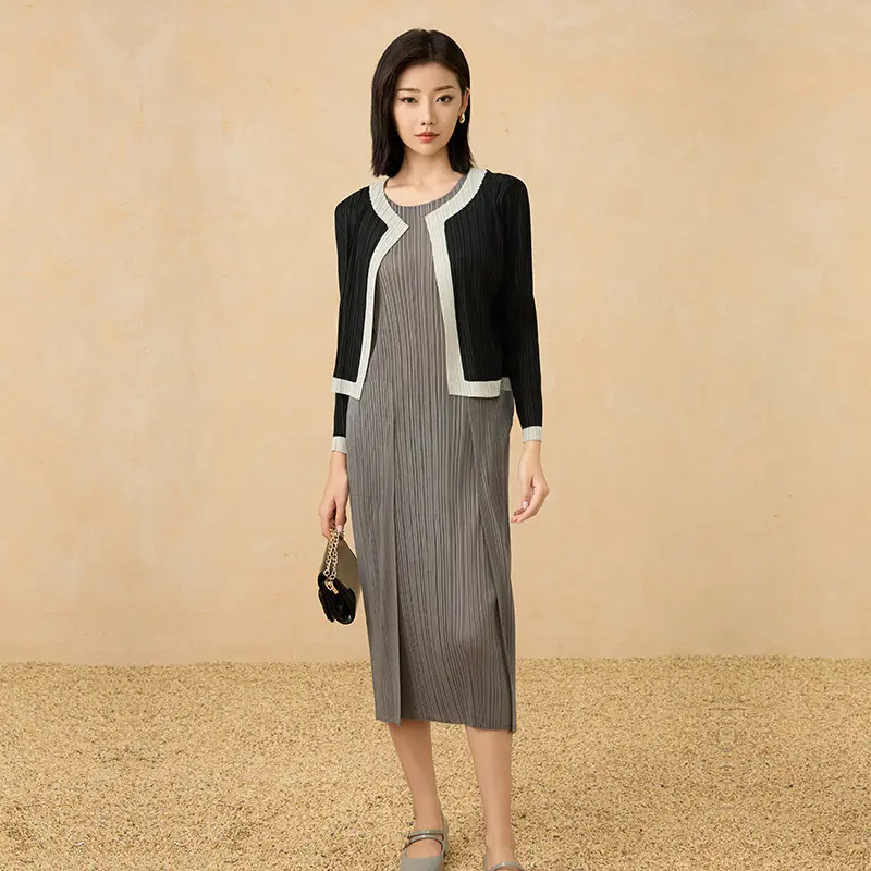 Famous Elegant Pleated Contrast Trim Cardigan Jacket Manufacturers, Suppliers