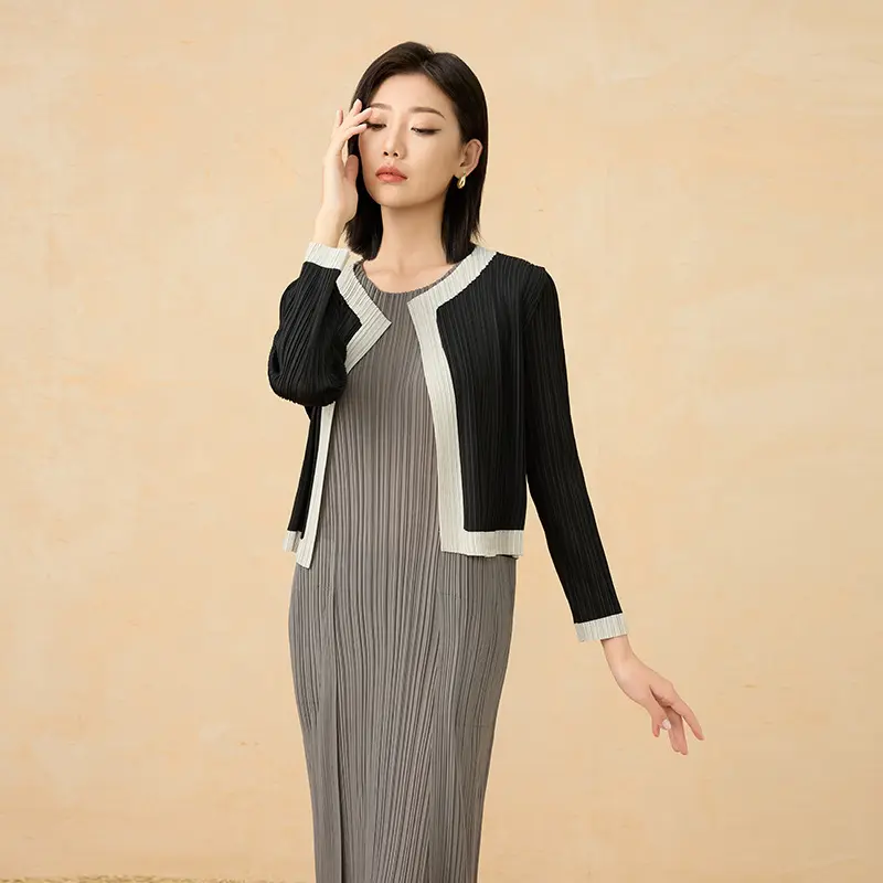 Famous Elegant Pleated Contrast Trim Cardigan Jacket Manufacturers, Suppliers