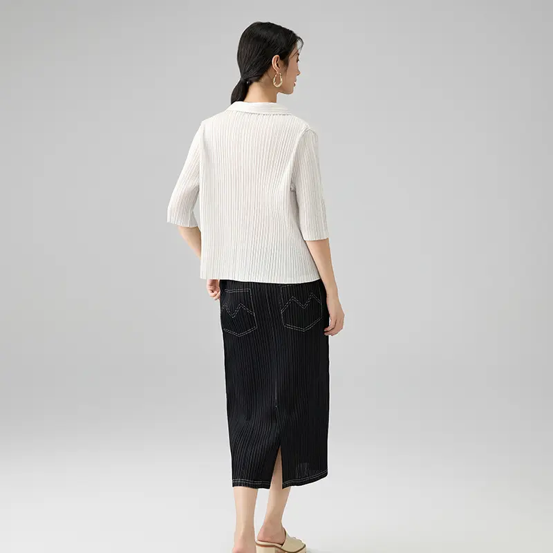 High-Quality Women’s Pleated Blouse – Collared Half-Sleeve Slim Fit Top Manufacturers, Service