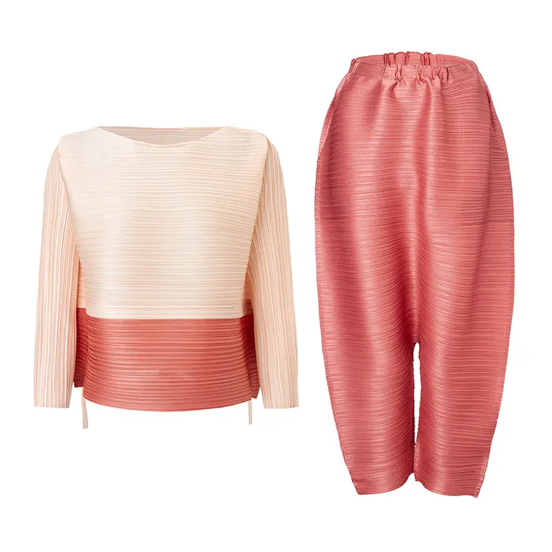 Famous Women’s Colorblock Pleated Long Sleeve Top and Lantern Pants Set – Elegant Two-Piece Outfit Companies, Product
