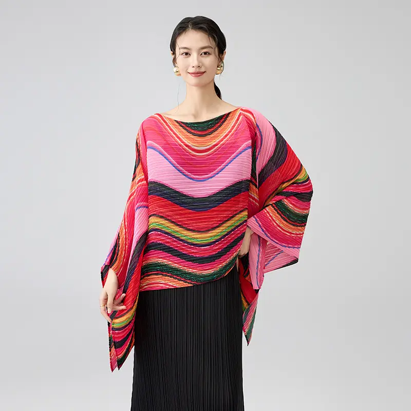 Wholesale Bohemian Multicolor Pleated Poncho Top Product, Service