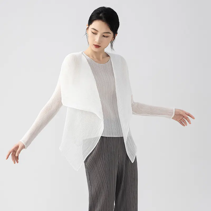 China Women’s Lightweight Pleated Waterfall Cardigan – Sheer Open Front Cover-Up Supplier, Exporter