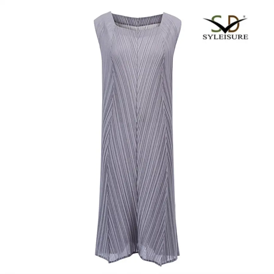 Wholesale Women's Square Neck Pleated Loose Fit Dress – Sleeveless Lightweight Midi Dress Factories, Company