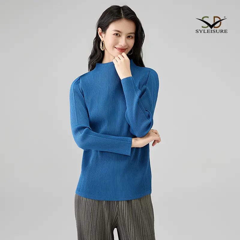 Wholesale Women's Pleated Long - Sleeve Mock Neck Top Products, Service